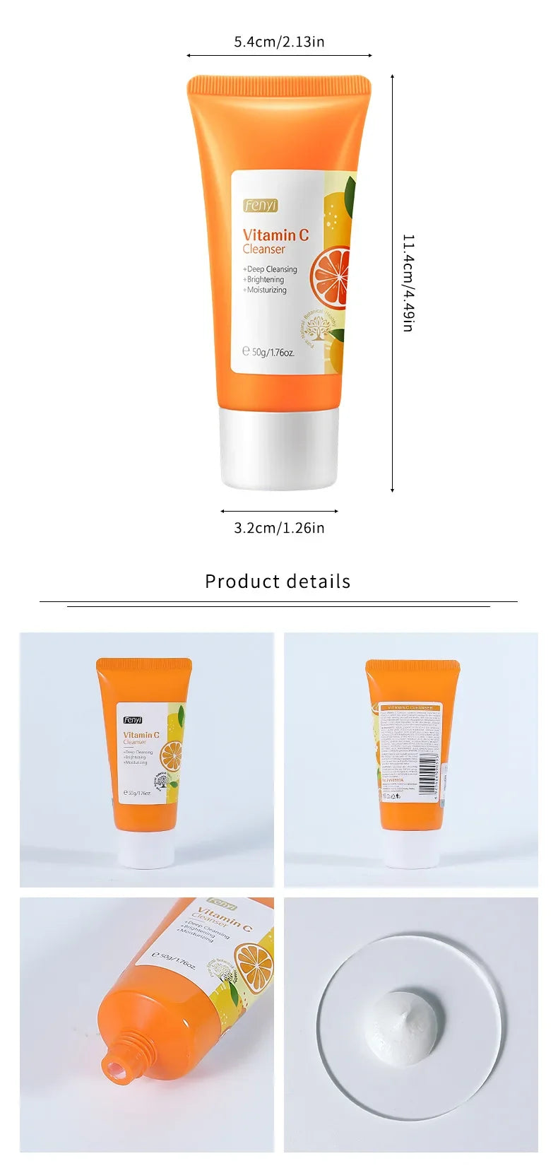 Vitamin C Facial Cleanser Skin Cleansing Moisturizing Blackhead Remove Skincare Face Wash Foam Face Cleanser 50g