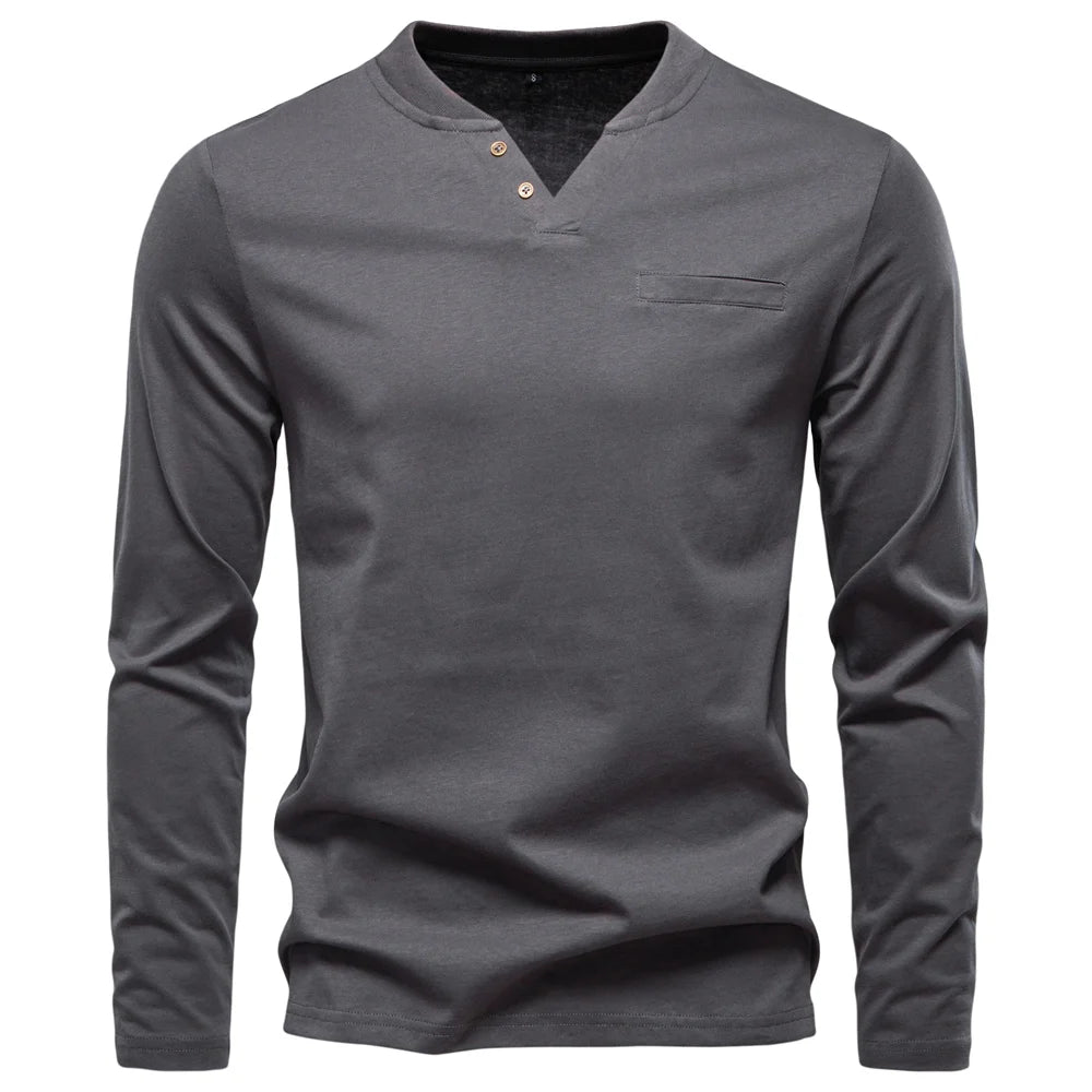 AIOPESON High Quality Men's long sleeve t-shirt Fashion pure cotton henley collar long t shirt man polera manga larga hombre