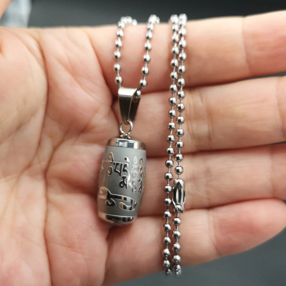Stainless Steel Ash Urn Jewelry Om Mani Padme Hum Lockets Pendant Women Men Buddhism Vintage Mantra Funeral Cremation Necklace