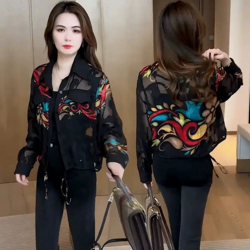 Print Blouse Jacket Women Long Sleeve Shirt Lightweight Design Stylish Tops Sun Protection Clothing Tops Mujer New