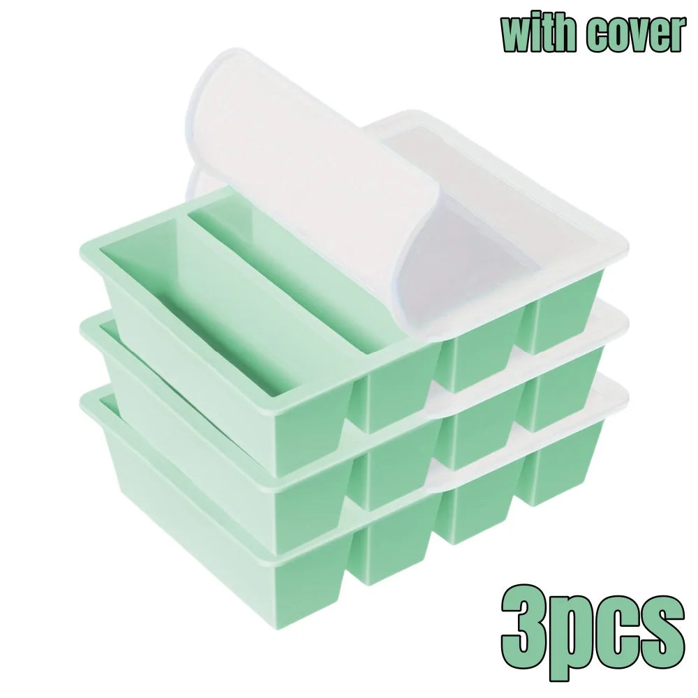 1/4pcs Large Rectangular Ice Cube Mold Set with Lid Stackable Freezer Trays for Bottles Beverages Long Cubes Mould Kitchen Items - AMULET RING STORE