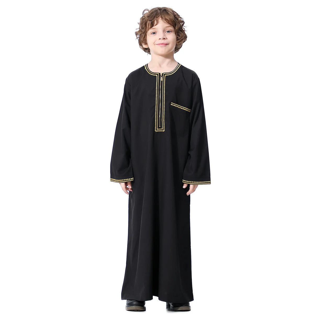 Small Size Muslim Man Clothing Islamic Muslim Arabic Men's Robe Long Sleeve Embroidered Stand Collar Arabian Thobe