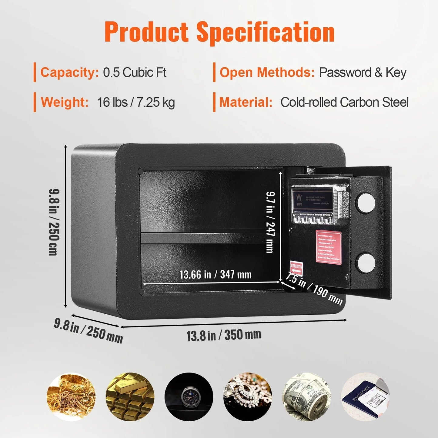 SucceBuy 1.2/0.5 Cubbic Fit Electronic Safe Deposit Safe Box W/ Digital Access & Override Keys for Money Gun Jewelry Document