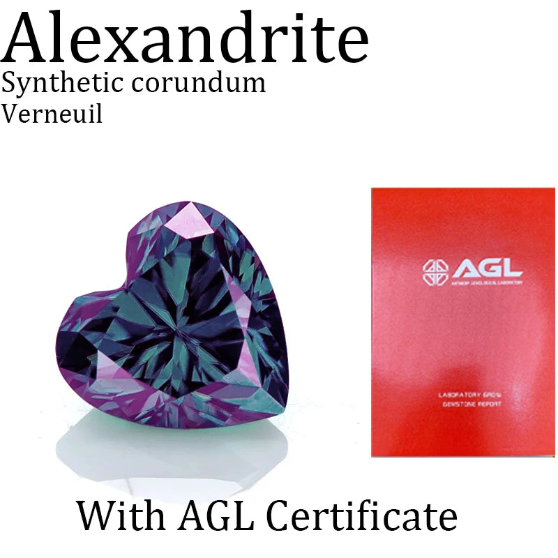 Lab Grown Alexandrite synthetic Stone Heart Cut change from Green to Purple High quality for Jewelry Making AGL Certificate
