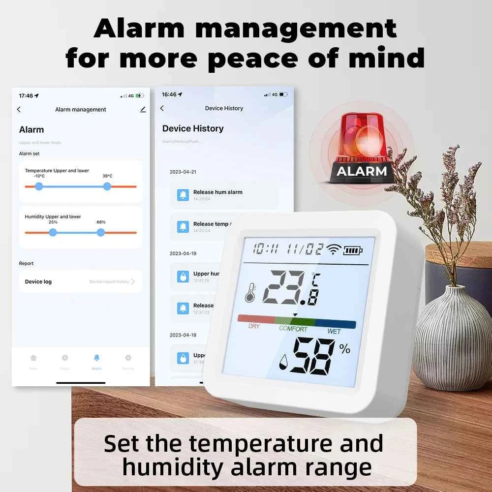 Tuya ZigBee Smart Home Temperature Humidity Sensor with BackLight LCD Works With Google Assistant and Need Tuya Zigbee Hub - AMULET RING STORE