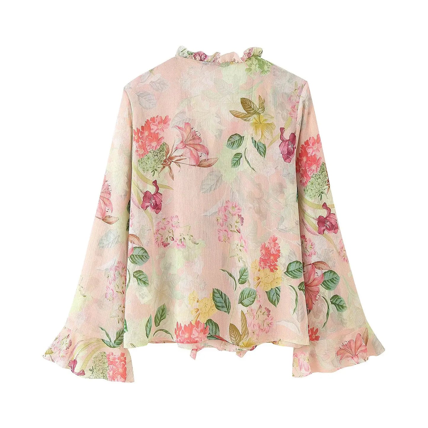 European style new women's fashion versatile temperament flower print layered decorative long sleeve shirt