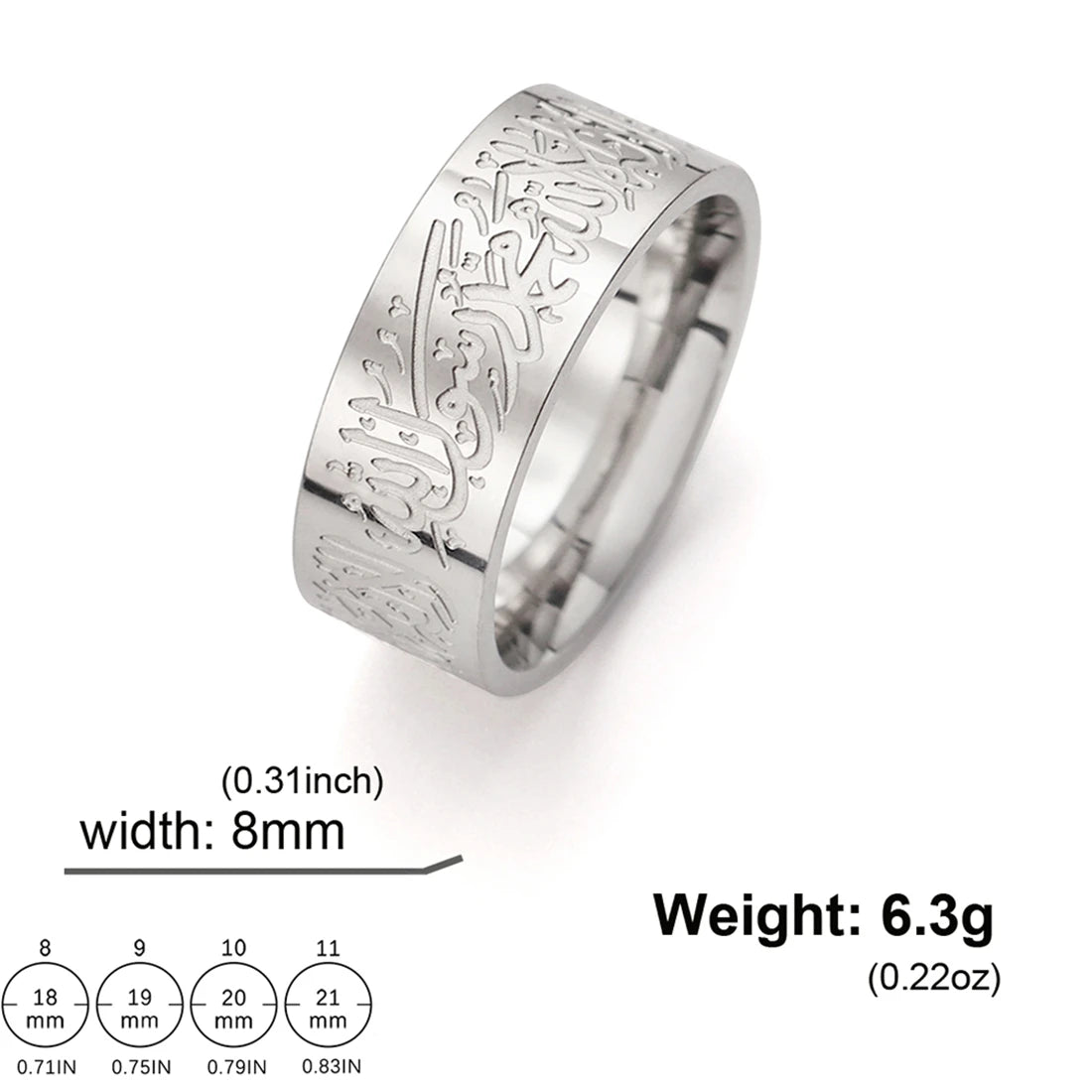 EUEAVAN Muslim Arabic Letter Ring Stainless Steel Islam Allah Prayer Engraved Rings Women Men Religious Amulet Eid Jewelry Gifts - AMULET RING STORE