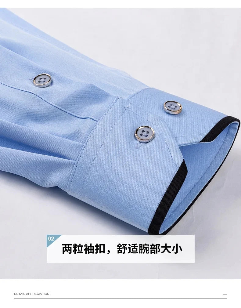 4XL Stand Up Collar Long Sleeve Shirt for Men Social Camisa Anti-wrinkle Pockets with Diamond Button Down White Shirt Black Blue