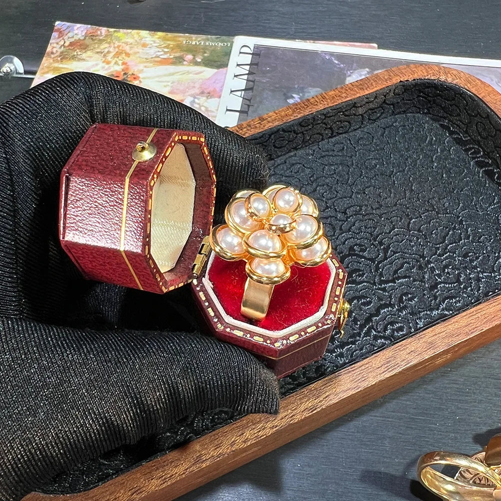 Natural Barque Freshwater Pearl Pink Crystal Amethyst Quartz Ring Hypoallergenic Vintage Bohemia Style Gemstone Jewerly