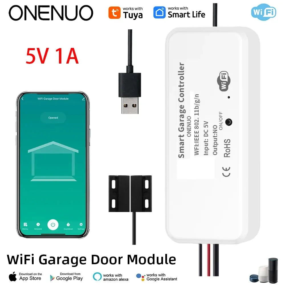 Tuya WiFi Switch Garage Door Controller Smart Door Opener Work with Alexa Google Home Smart Life Tuya APP Control No Hub Require - AMULET RING STORE