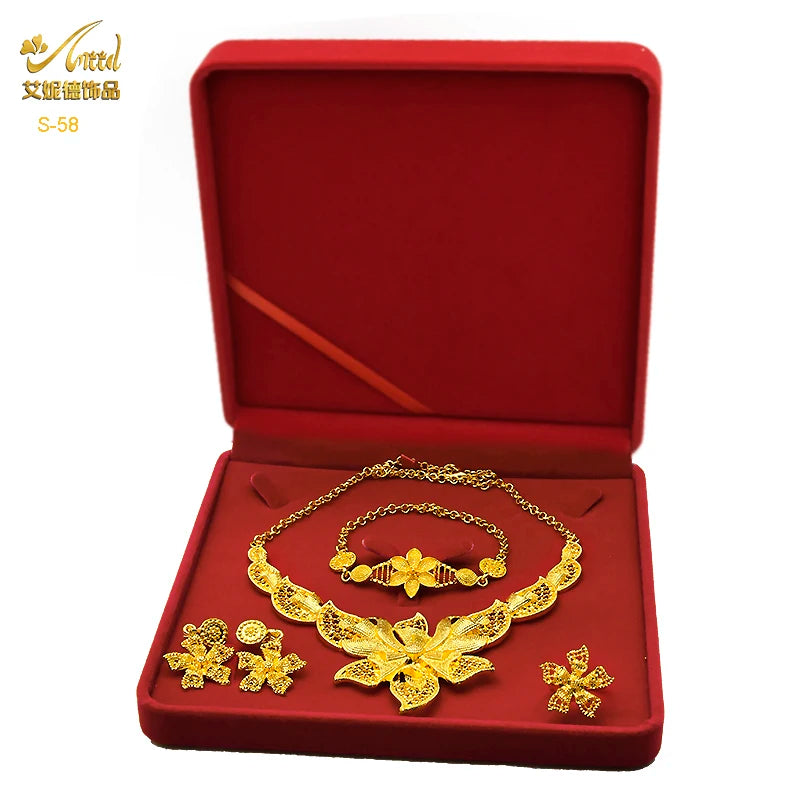 ANIID Dubai Plated Jewelry Set For Women Indian Earring and Necklace Nigeria Moroccan Bridal Accessorie Wedding Bracelet Gifts