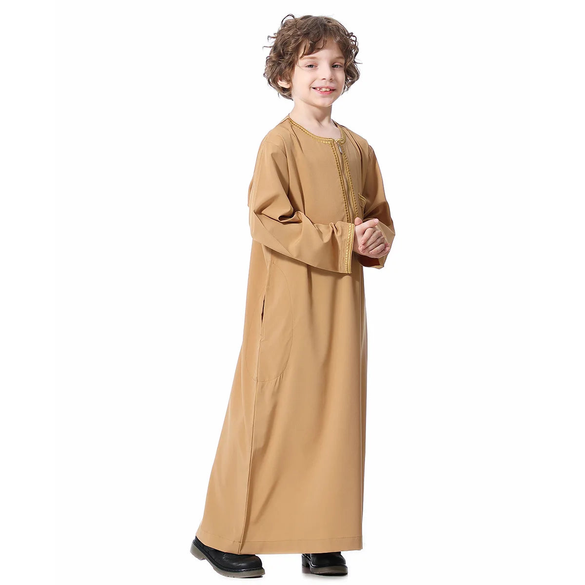Small Size Muslim Man Clothing Islamic Muslim Arabic Men's Robe Long Sleeve Embroidered Stand Collar Arabian Thobe