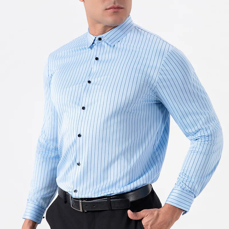 New Stylish Men's Striped Shirt Long Sleeve Business Casual High Elasticity Spring Autumn Seamless Easy-care Soft Man Clothing
