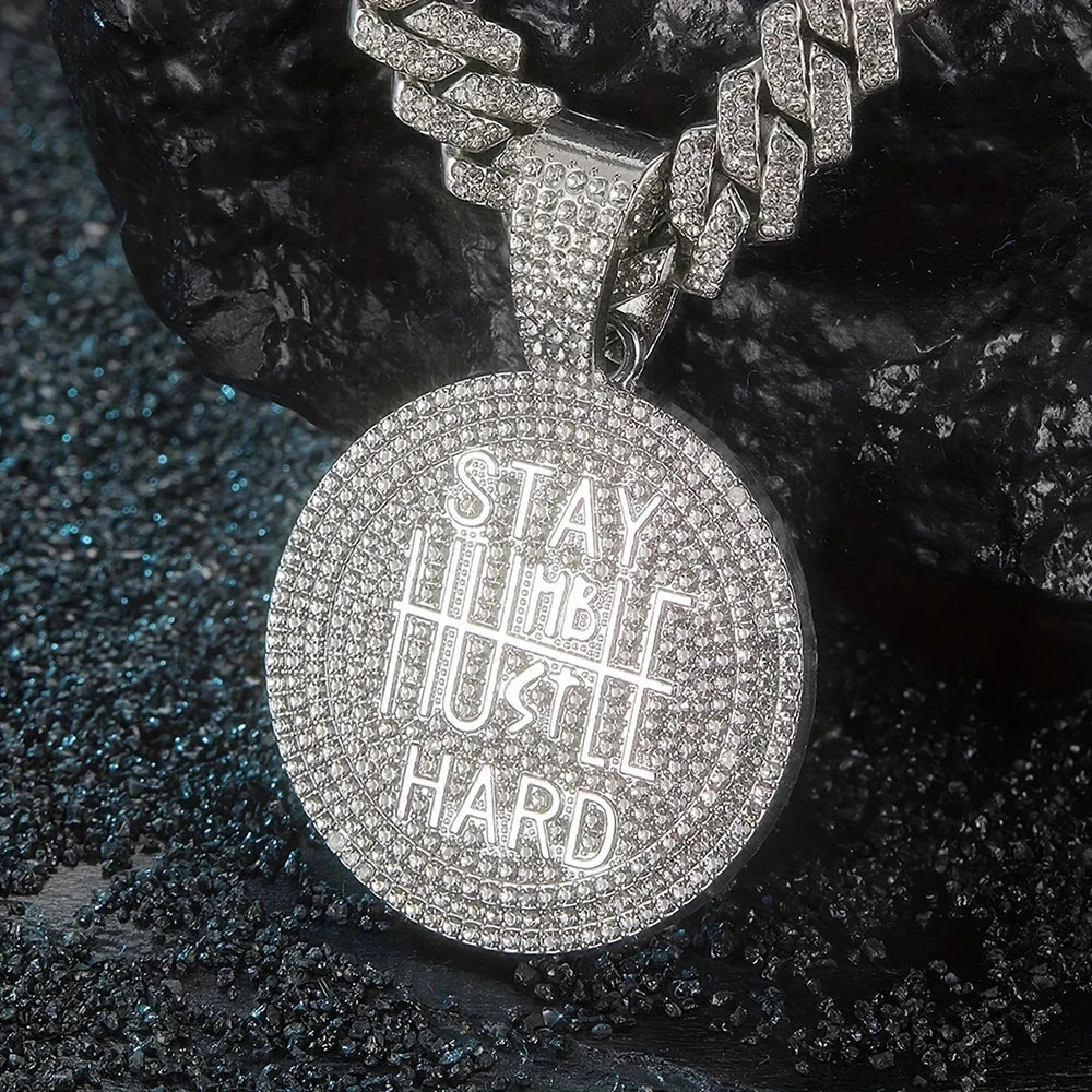 Men Women Hip Hop STAY HARD Pendant Necklace with 13mm Cuban Chain HipHop Iced Out Bling Necklaces Fashion Charm Jewelry USA - AMULET RING STORE