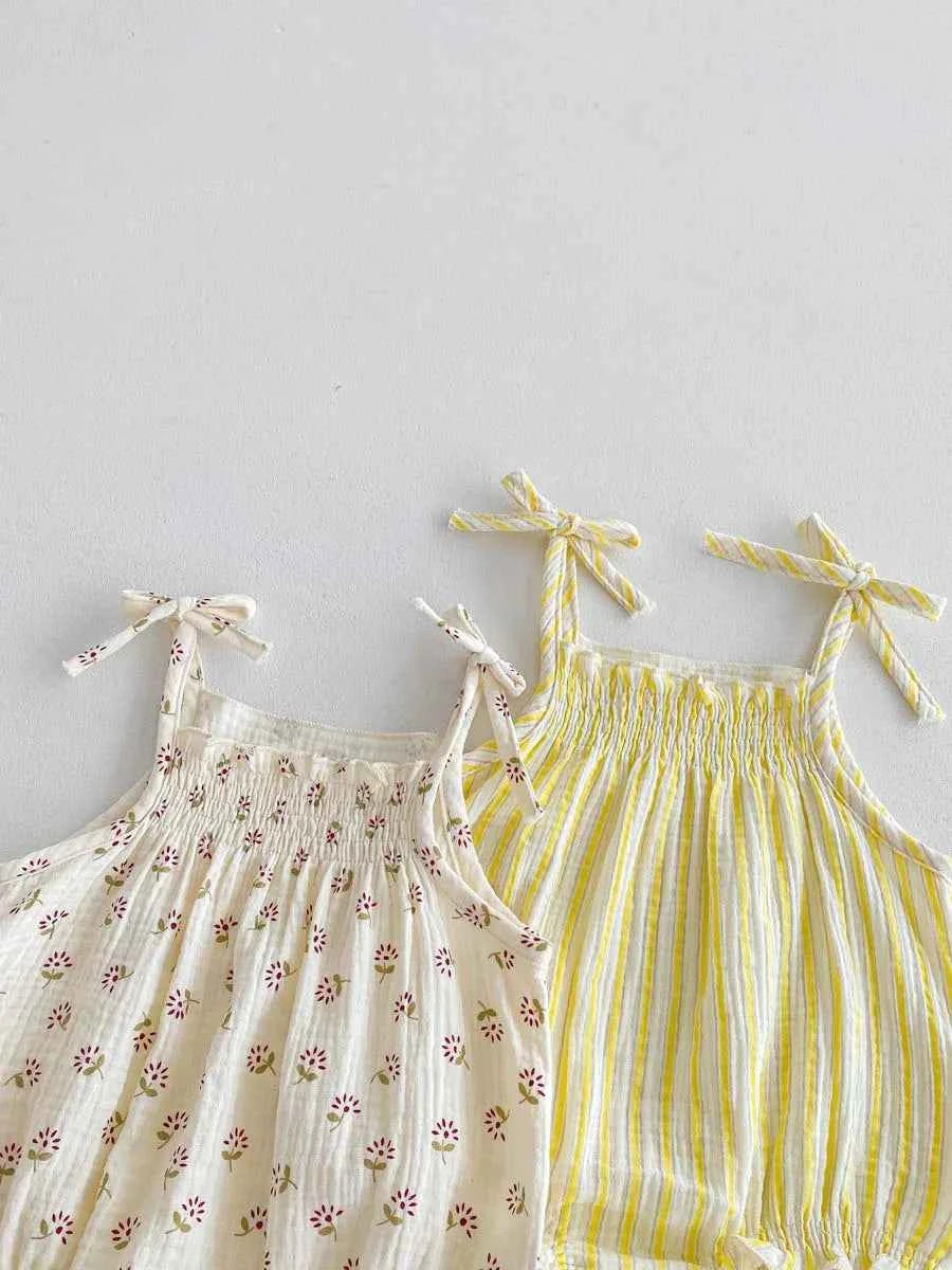 Summer baby clothes Korean thin striped suspenders bow triangle jumpsuit, sweet and cute baby jumpsuit, suitable for going out - AMULET RING STORE