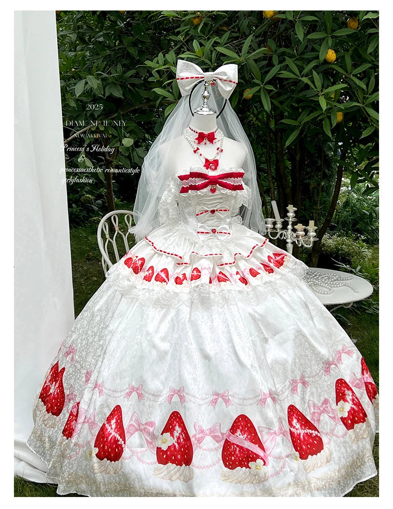 Sweet Princess Style Birthday Anniversary Wedding Dress New Lolita Cute Bow Sexy Strapless Girl Temperament Puffy Lace Dresses