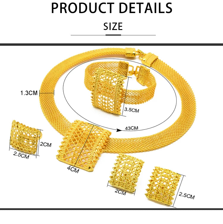 ANIID Dubai Plated Jewelry Set For Women Indian Earring and Necklace Nigeria Moroccan Bridal Accessorie Wedding Bracelet Gifts
