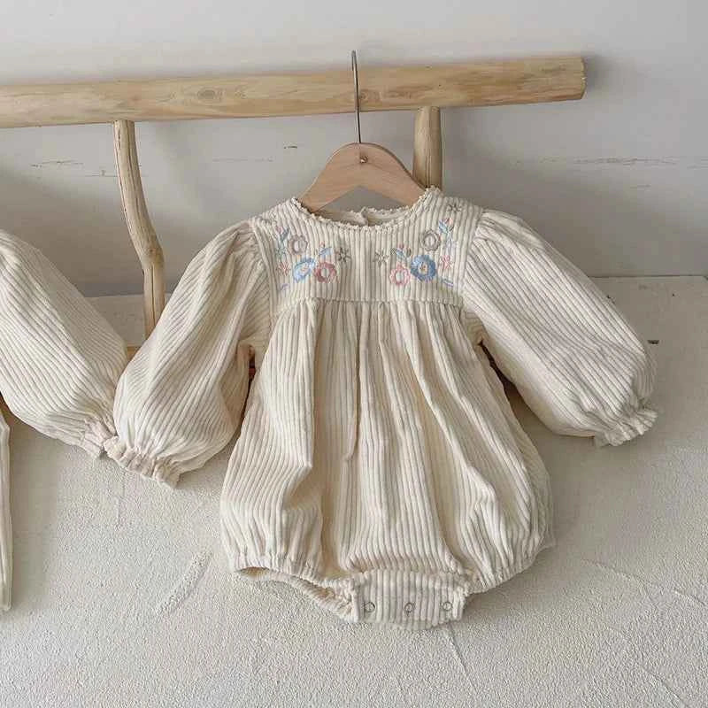Autumn Toddler Baby Girl Romper Corduroy Long Sleeve Embroidered Flowers Newborn Baby Girl Jumpsuit Spring Baby Girl Clothing - AMULET RING STORE