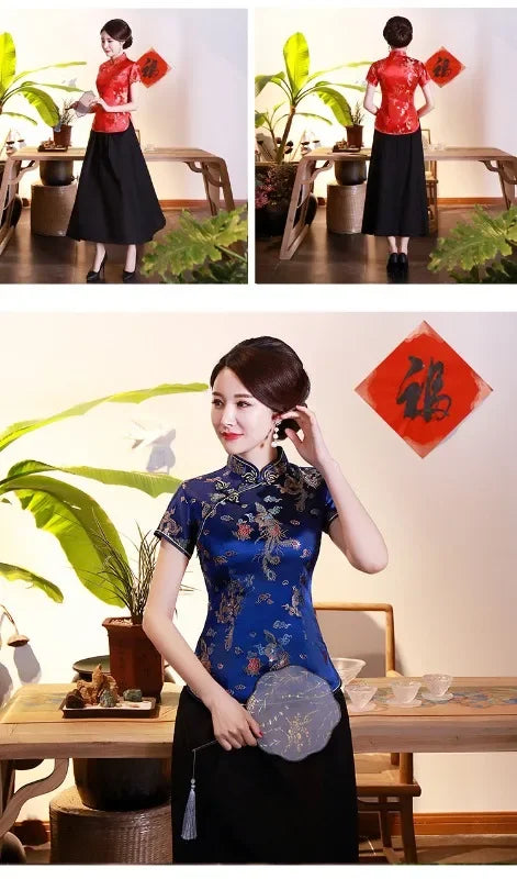 Elegant Ethnic Style Streetwear Cheongsam Qipao Tees Fashion Clothes Tshirts Vintage Shirts for Women Y2k Tops Women Clothing