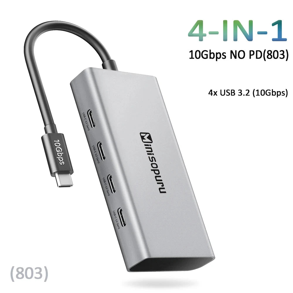 Minisopuru HUB USB C Hub 4 Ports 10Gbps USB Type C to USB C 3.2 Gen1 Hub Adapter for Laptops MacBook Pro Air USB 3.0 Hub
