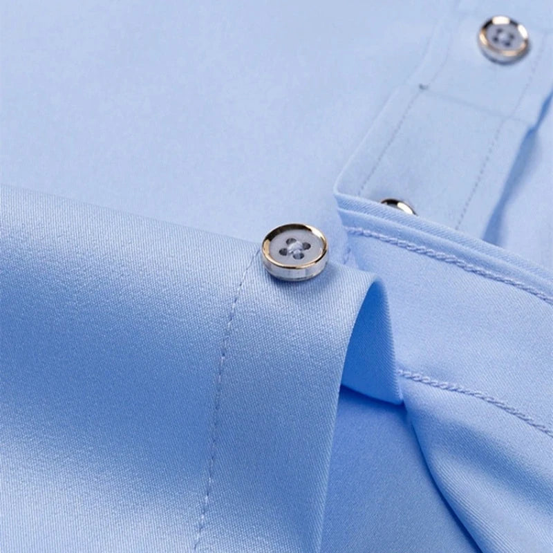 4XL Stand Up Collar Long Sleeve Shirt for Men Social Camisa Anti-wrinkle Pockets with Diamond Button Down White Shirt Black Blue