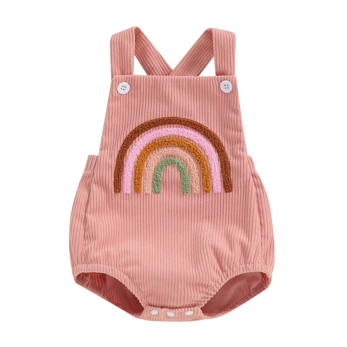 Infant Baby Girl Boy Overalls Rompers Summer Rainbow/Strawberry Embroidery Sleeveless Square Neck Suspender Ribbed Romper - AMULET RING STORE