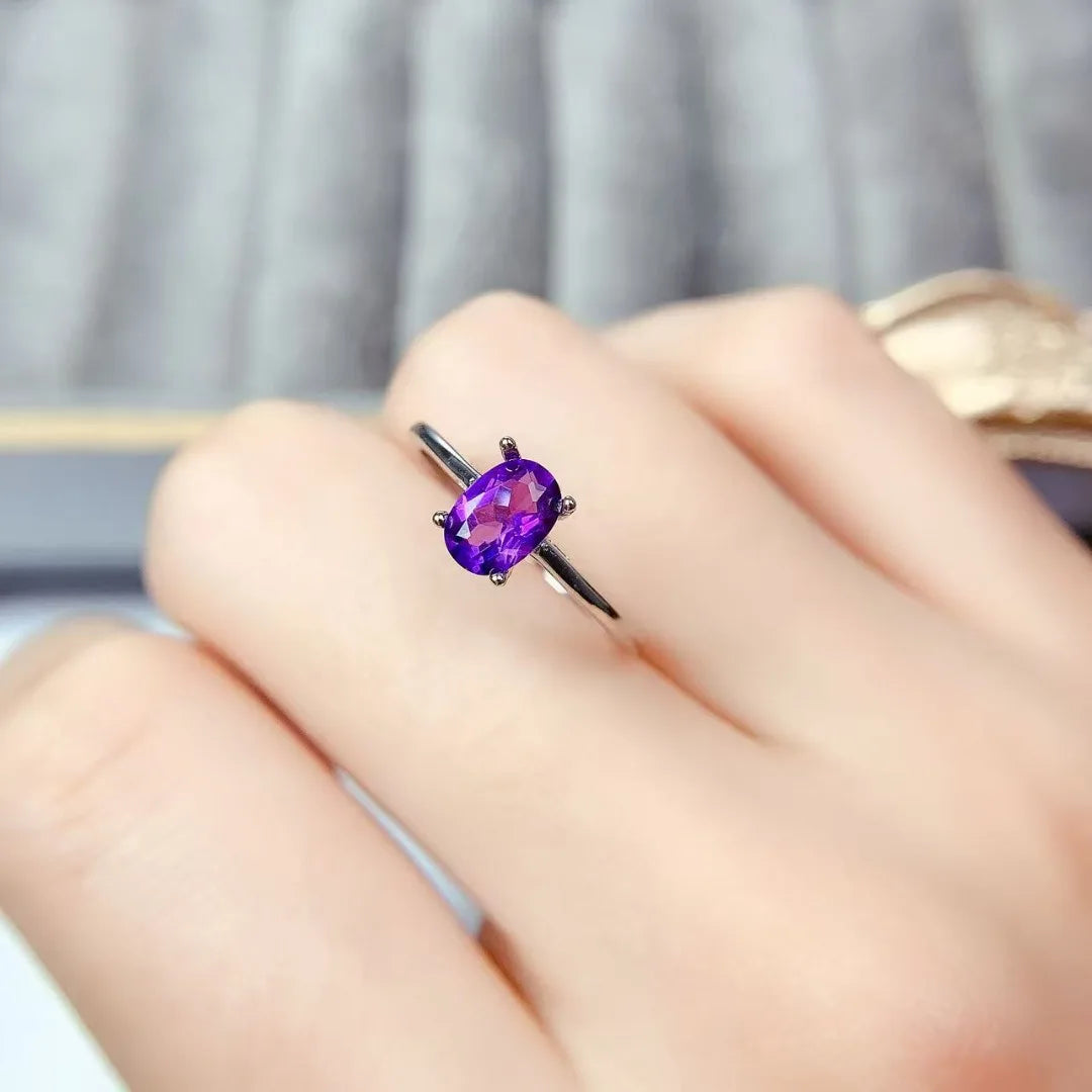 Elegant Exquisite Natural Amethyst S925 Silver Ring for Women Design Crafted Luxury Fashion Jewelry Piece The Perfect Gift