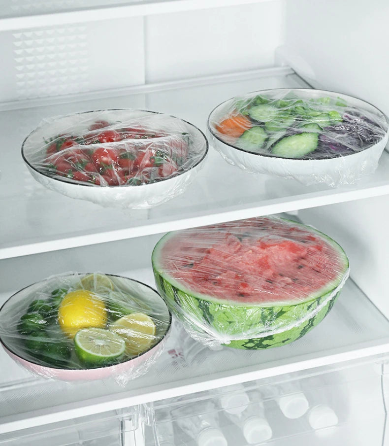 100/200/300/500pcs Saran Wrap Disposable Food Cover Food Grade Fruit Vegetable Storage Bag Elastic Kitchen Fresh Keeping Bag