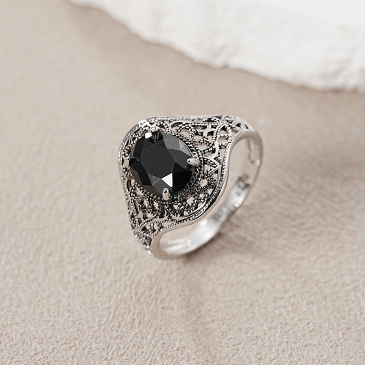 S925 Silver Ring Vintage Engraved Ladies Fashion Accessory for Parties Festivals Daily Wear Gift for Friendship Love Family