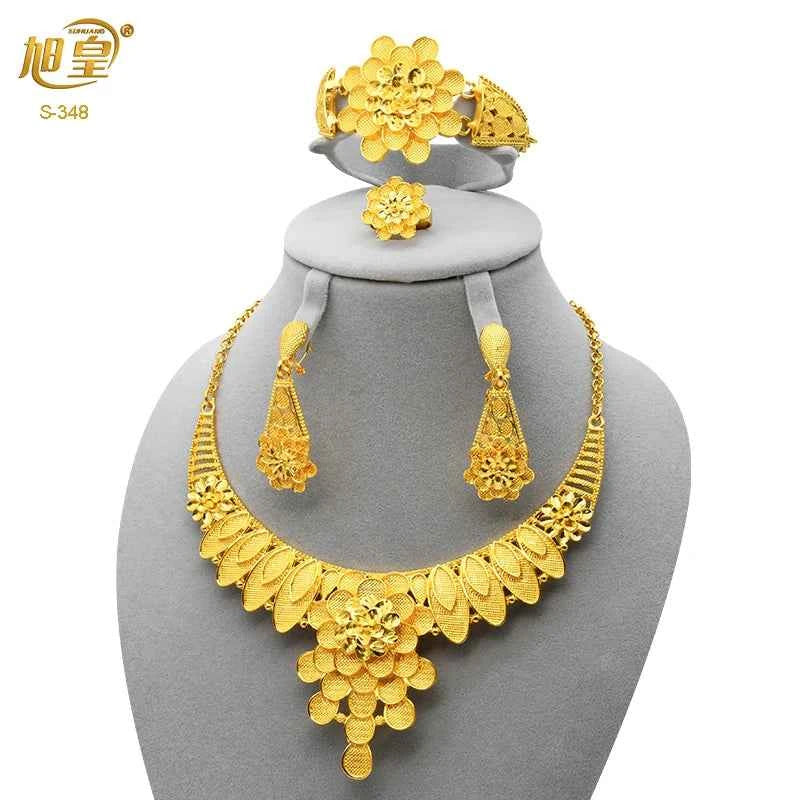 France Luxury 24k Gold Color Jewelry Set For Women Dubai Bridal Wedding Necklace And Earrings Set African Choker Party Gifts