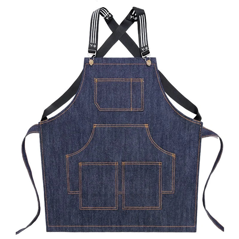 Hairstylist Denim Apron With Wide Shoulder Straps Comfortable Workwear Casual Fashionable Stain Resistant Men and Women Apron - AMULET RING STORE