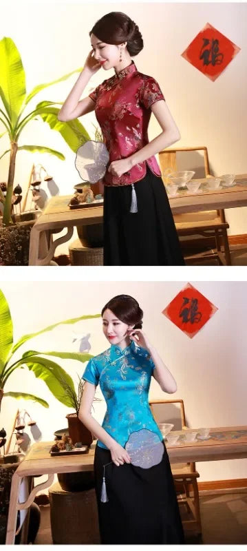 Elegant Ethnic Style Streetwear Cheongsam Qipao Tees Fashion Clothes Tshirts Vintage Shirts for Women Y2k Tops Women Clothing