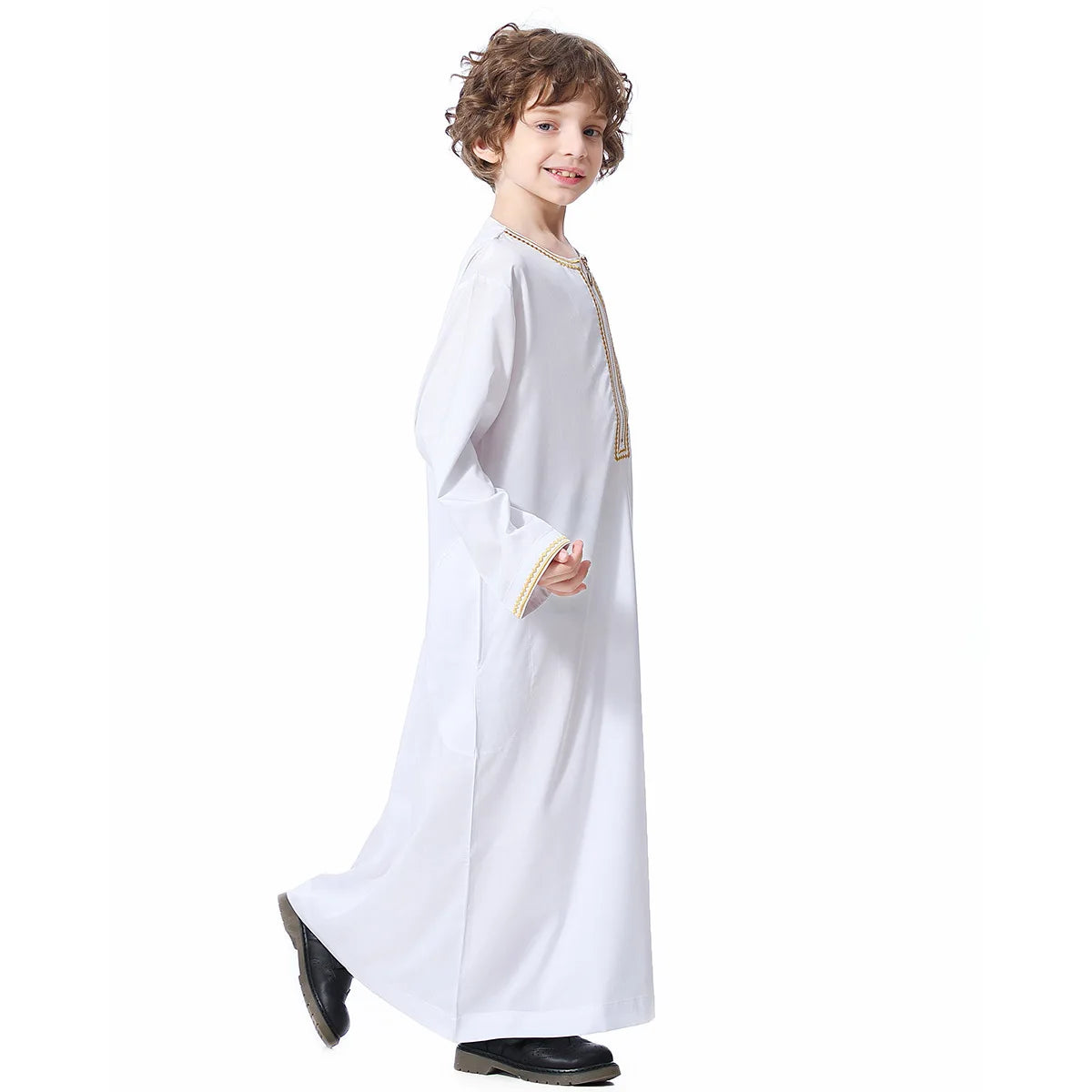 Small Size Muslim Man Clothing Islamic Muslim Arabic Men's Robe Long Sleeve Embroidered Stand Collar Arabian Thobe