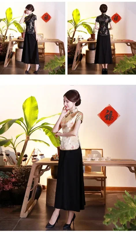 Elegant Ethnic Style Streetwear Cheongsam Qipao Tees Fashion Clothes Tshirts Vintage Shirts for Women Y2k Tops Women Clothing