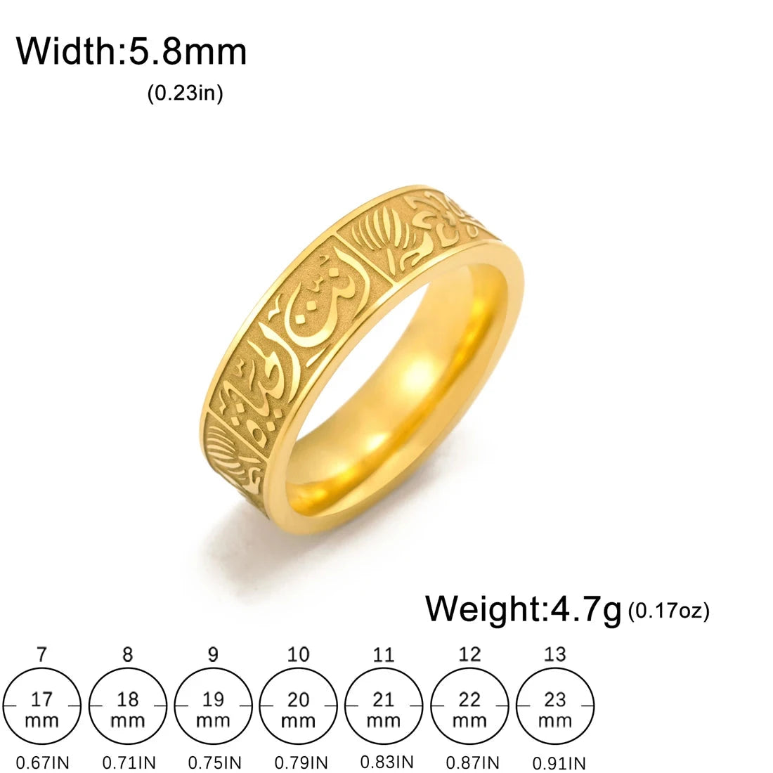 EUEAVAN Muslim Arabic Letter Engraved Ring Stainless Steel Vintage Islam Prayer Rings Religious Amulet Jewelry Gift Unisex - AMULET RING STORE