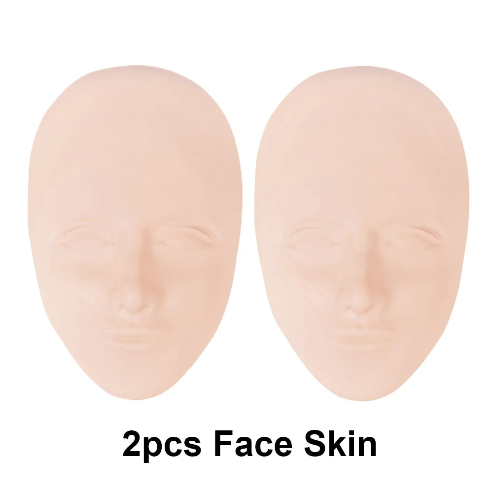 2pcs/Set 5D Facial Tattoo Training Head Silicone Practice Permanent Makeup Lip Eyebrow Tattoo Skin Mannequin Doll Face Head
