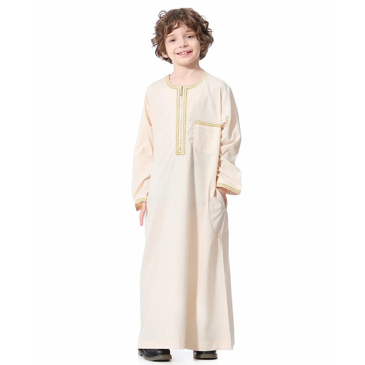 Small Size Muslim Man Clothing Islamic Muslim Arabic Men's Robe Long Sleeve Embroidered Stand Collar Arabian Thobe