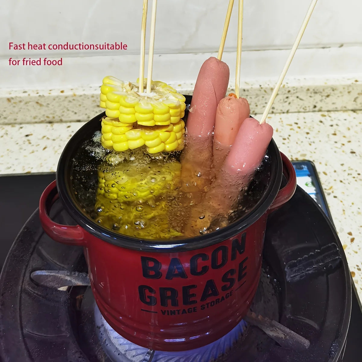 1pc Large Capacity Enamel Oil Pot with Lid - Rust-Resistant Grease Container for Home Kitchen Use Cooking Oil Storage Canister - AMULET RING STORE