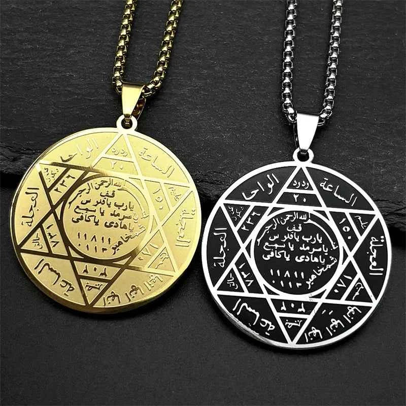 Solomon Seal Hexagram Star David Pendant Necklace for Women Men Stainless Steel Gold Color Arabic Protection Amulet Jewelry