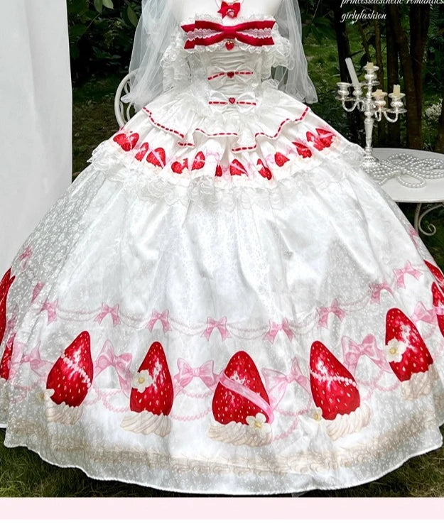 Sweet Princess Style Birthday Anniversary Wedding Dress New Lolita Cute Bow Sexy Strapless Girl Temperament Puffy Lace Dresses