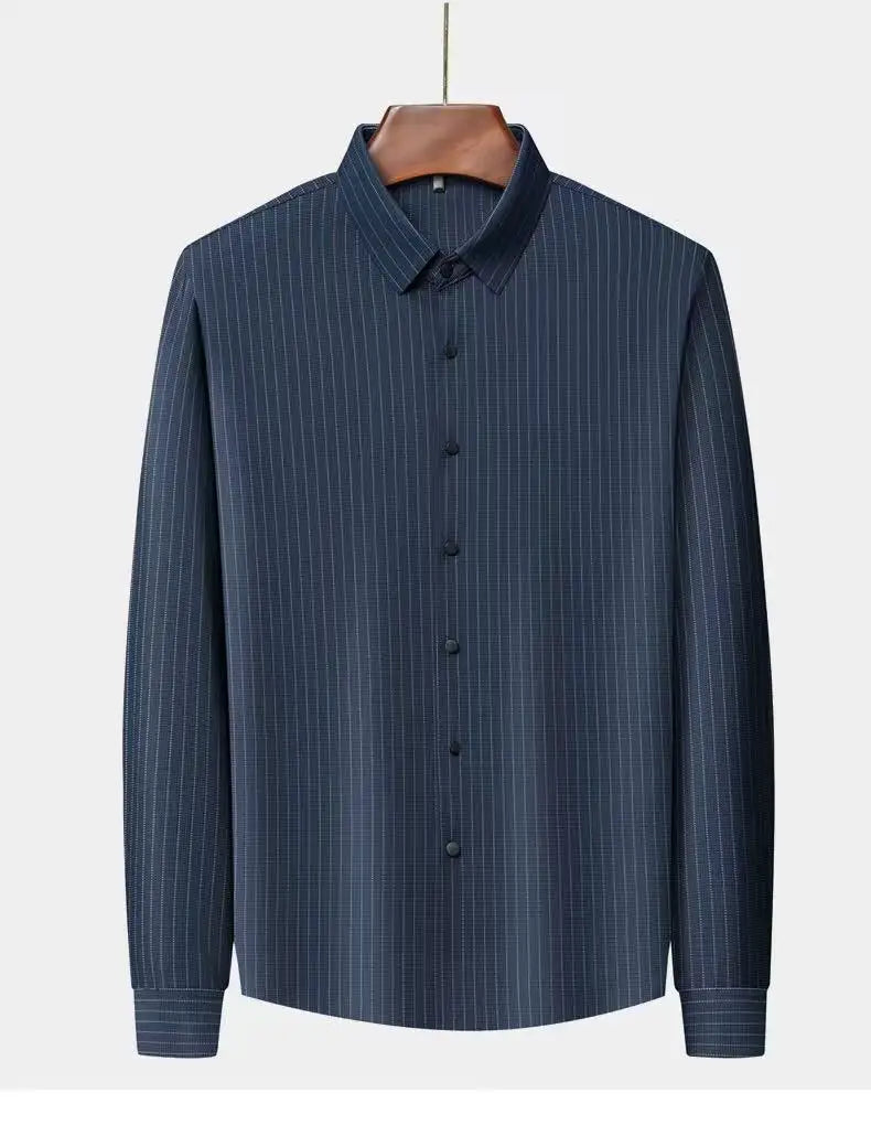 New Stylish Men's Striped Shirt Long Sleeve Business Casual High Elasticity Spring Autumn Seamless Easy-care Soft Man Clothing