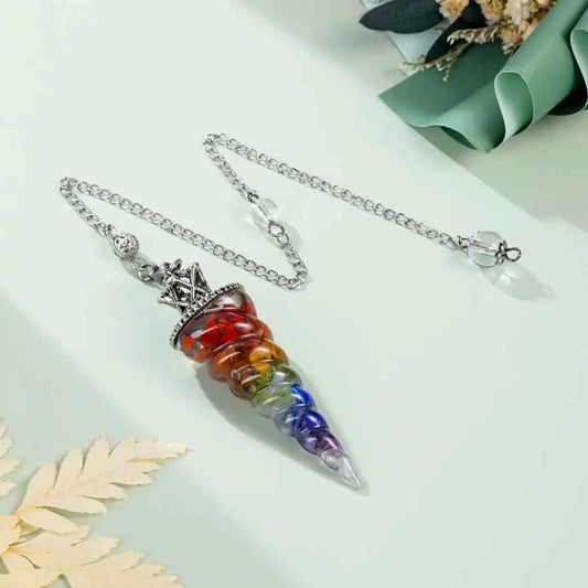 Orgonite Resin 7 Chakra Crystal Pendulum Natural Chip Black Obsidian Pendant for Divination Healing Pointed Pendulos X224 