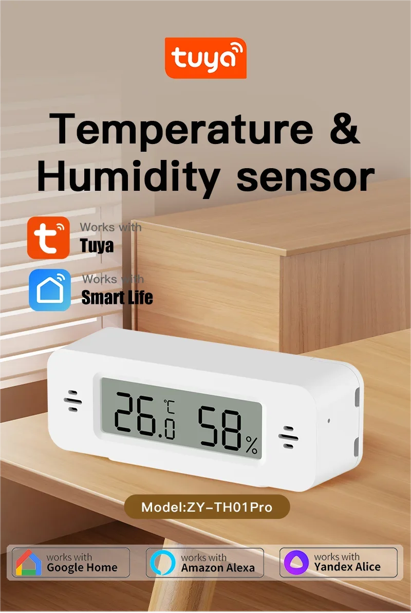 Tuya WiFi Mini Temperature Humidity For Smart Home Thermometer Hygrometer APP Remote Alarm Work with Google Home Yandex Alexa - AMULET RING STORE