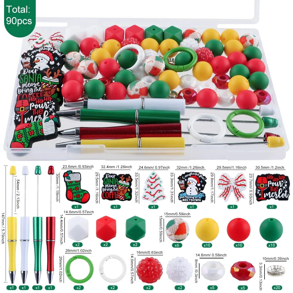 90pcs/Lot Boxed New Silicone Focus Beads/Printed/Pen/Acrylic Set For Jewelry DIY Bracelet Necklace Key Chain Earring Accessories - AMULET RING STORE