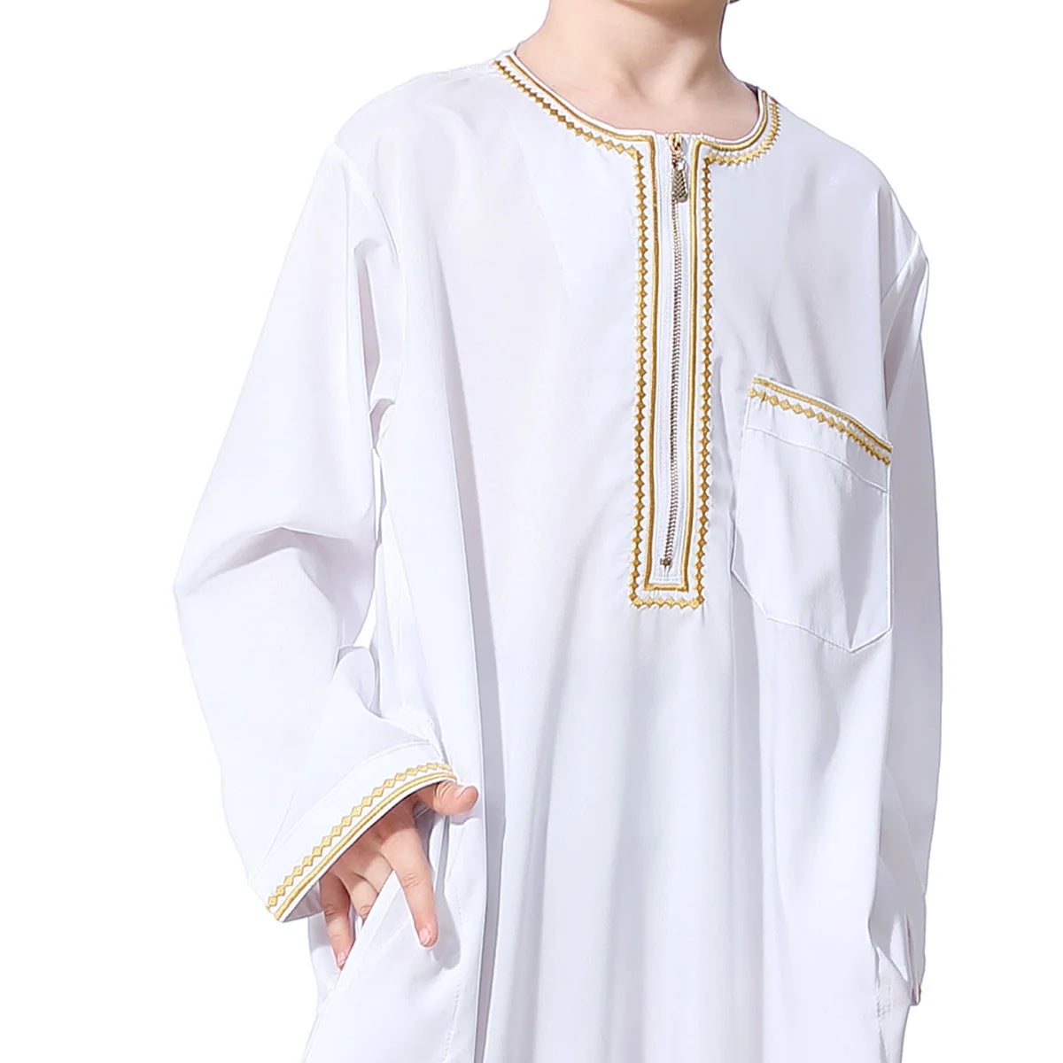 Small Size Muslim Man Clothing Islamic Muslim Arabic Men's Robe Long Sleeve Embroidered Stand Collar Arabian Thobe