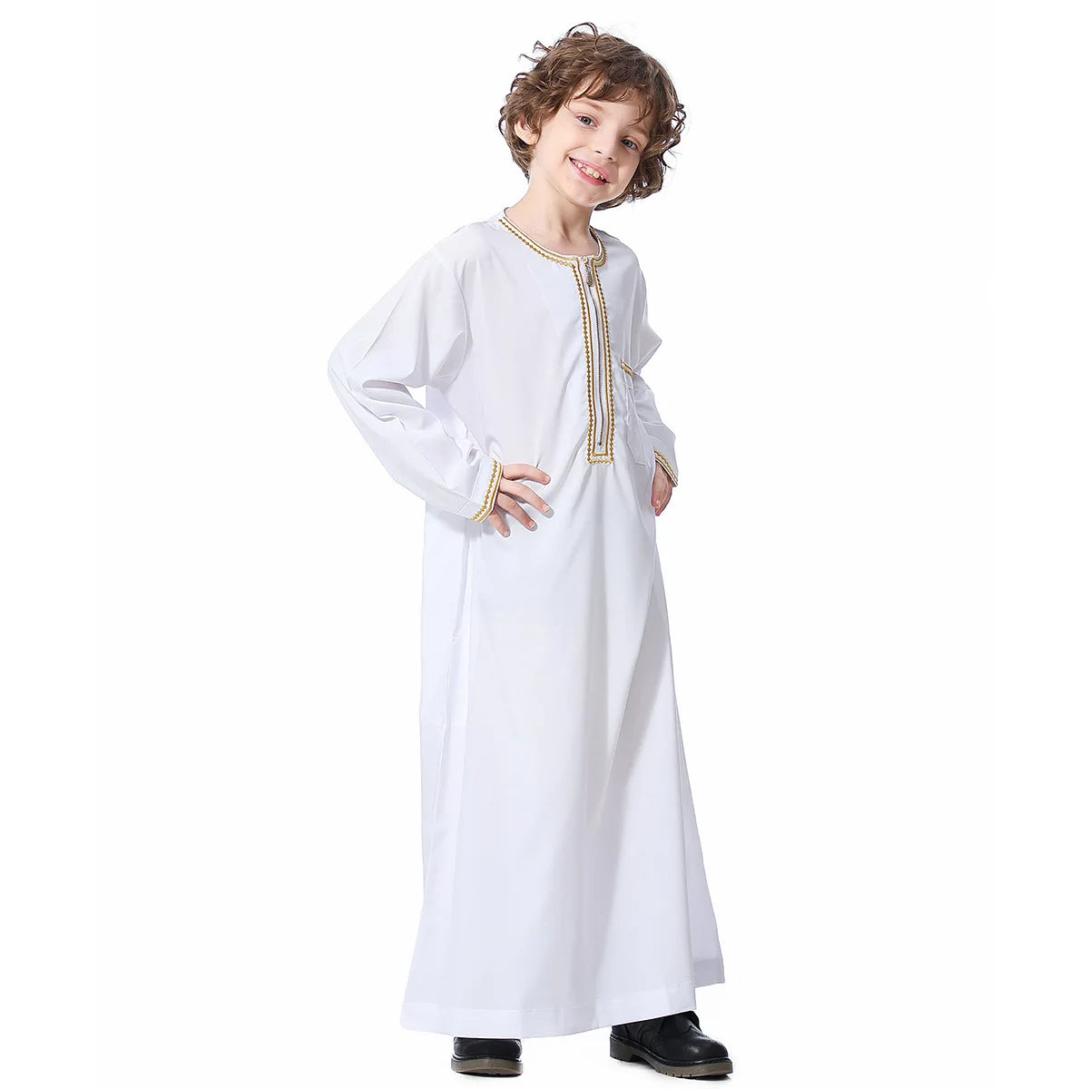 Small Size Muslim Man Clothing Islamic Muslim Arabic Men's Robe Long Sleeve Embroidered Stand Collar Arabian Thobe