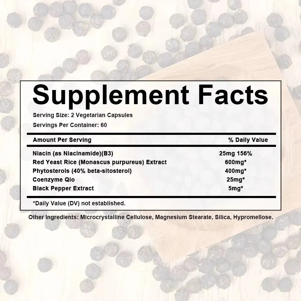 Niacinamide, Red Yeast Rice, Black Pepper Extract, Cholesterol Cleanser - Helps Lower Cholesterol Levels, 120 Capsules