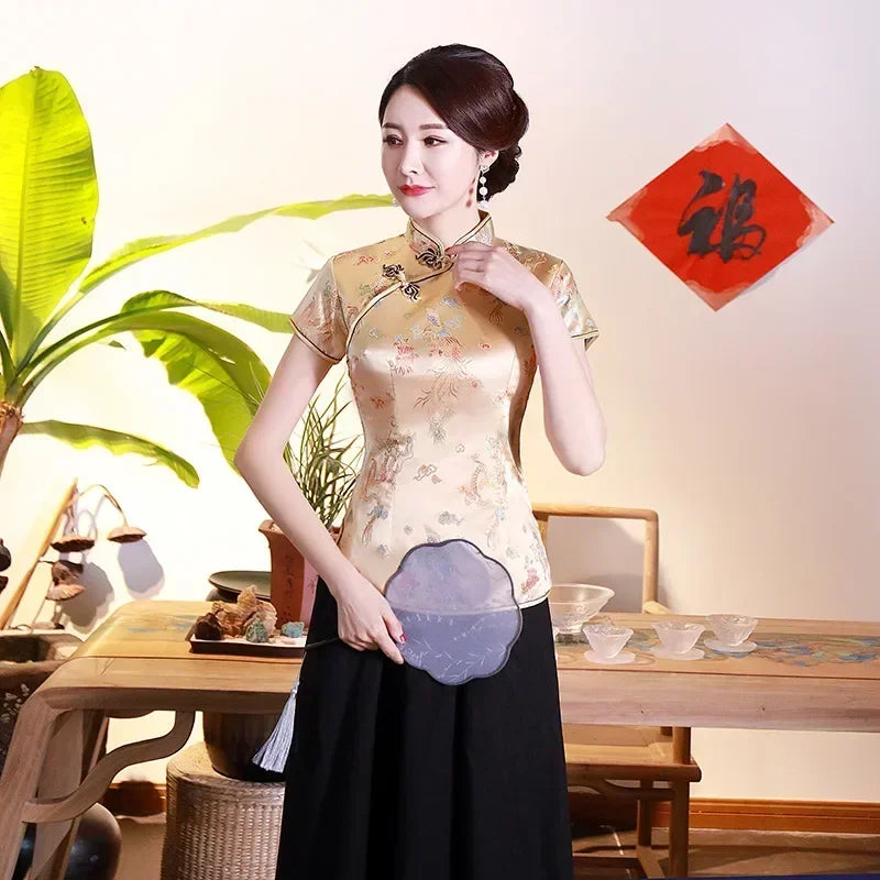 Elegant Ethnic Style Streetwear Cheongsam Qipao Tees Fashion Clothes Tshirts Vintage Shirts for Women Y2k Tops Women Clothing