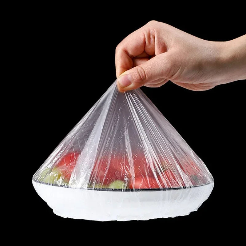 100/200/300/500pcs Saran Wrap Disposable Food Cover Food Grade Fruit Vegetable Storage Bag Elastic Kitchen Fresh Keeping Bag