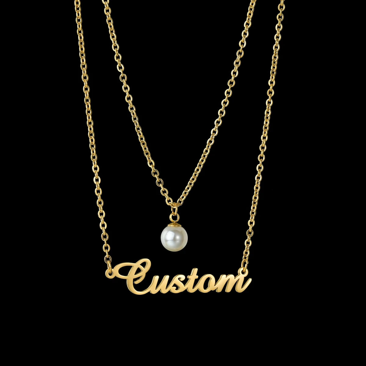 Atoztide Custom Name Necklace Double Layers Zircon Beads Stainless Steel Personalized Pendant Choker for Women Jewelry Gifts